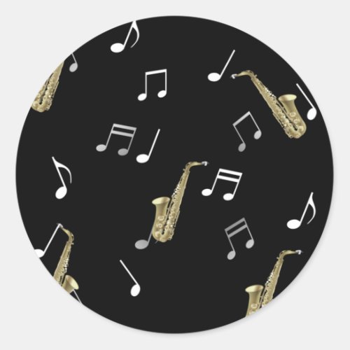 Jazzy Saxophone  Musical Notes  Classic Round Sticker