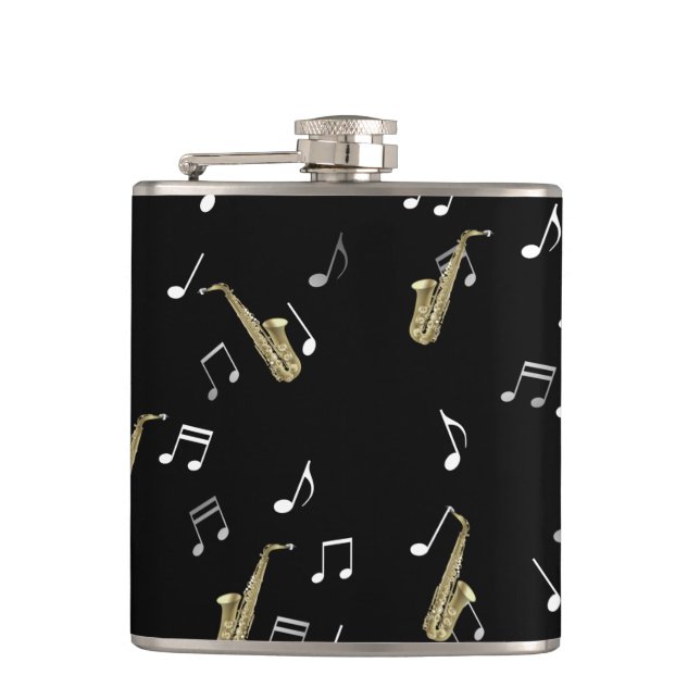 Jazzy Saxophone & Musical Notes  Flask (Front)