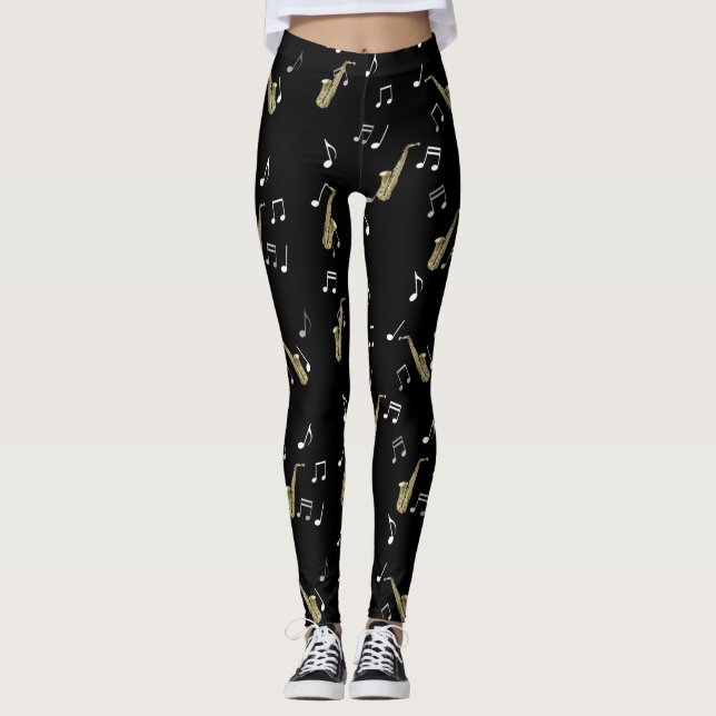 Jazzy Saxophone & Musical Notes  Leggings (Front)