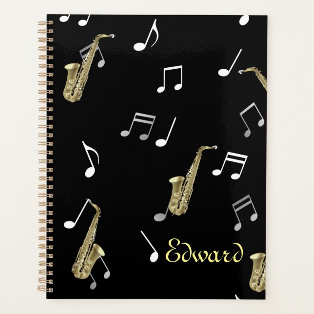 Jazzy Saxophone & Musical Notes  Planner (Front)