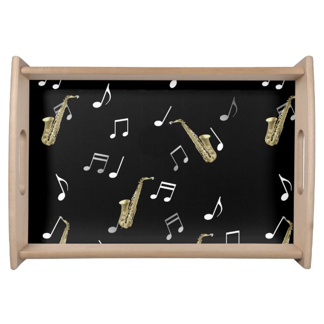 Jazzy Saxophone & Musical Notes  Serving Tray (Front)