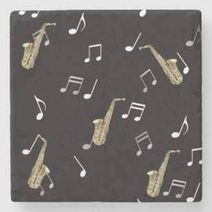 Jazzy Saxophone & Musical Notes Stone Coaster
