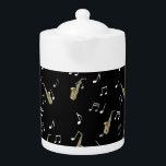 Jazzy Saxophone & Musical Notes  Teapot<br><div class="desc">Jazzy seamless pattern with musical tones and saxophone

Customize to your liking with more images or text. Make it yours! :)</div>