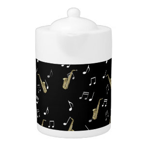 Jazzy Saxophone & Musical Notes  Teapot