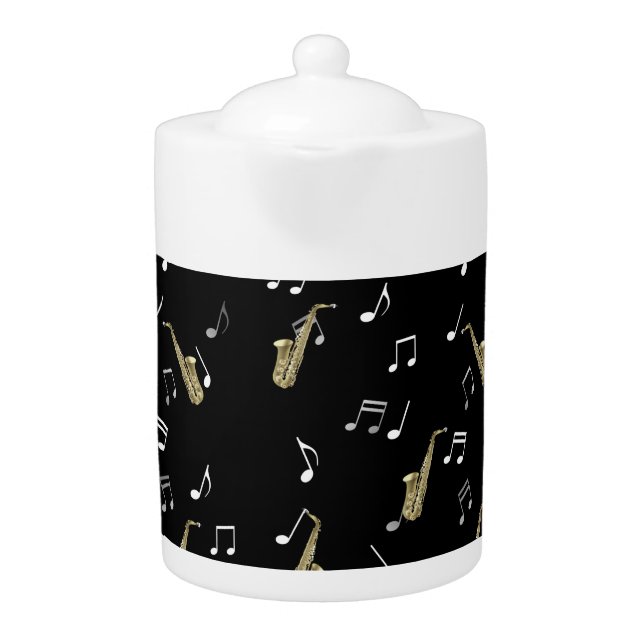 Jazzy Saxophone & Musical Notes  Teapot (Front)