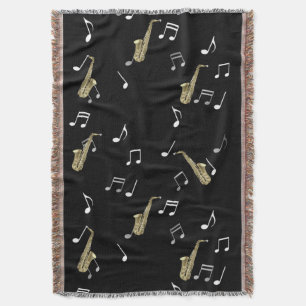 Jazzy Saxophone & Musical Notes Throw Blanket