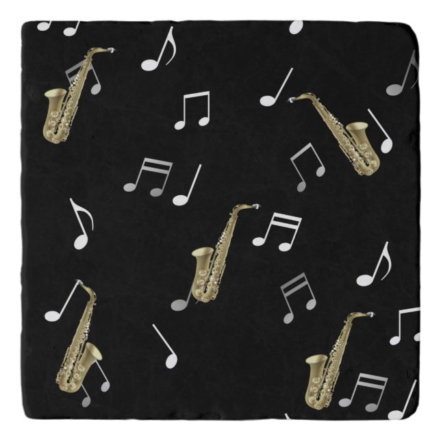 Jazzy Saxophone & Musical Notes  Trivet (Front)