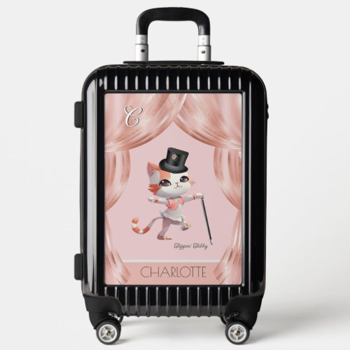 Jazzy Tap Dancing Tabby Cat Hat Cane Monogram Name Luggage