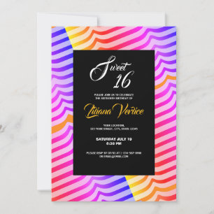 Jazzy Trippy Psychedelic Tropical Stripey Pattern Invitation