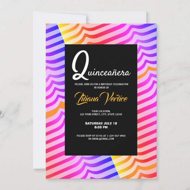 Jazzy Trippy Psychedelic Tropical Stripey Pattern  Invitation (Front)