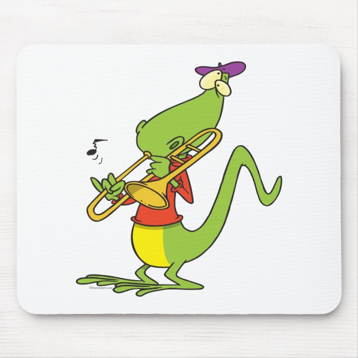 jazzy trombone playing lizard cartoon mousepads