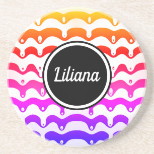 Jazzy Tropical psychedelic Dripping Stripes Coaster