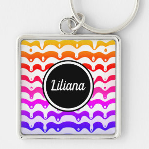 Jazzy Tropical psychedelic Dripping Stripes Keychain