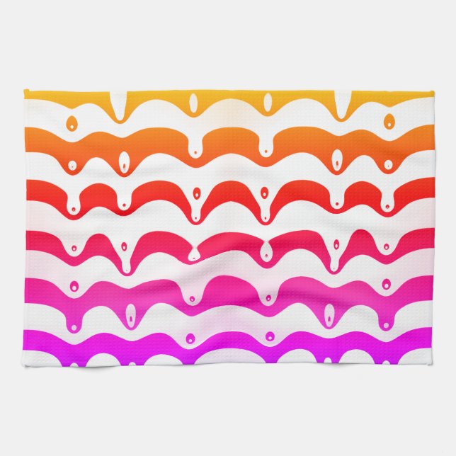Jazzy Tropical Psychedelic Dripping Stripes Kitchen Towel (Horizontal)