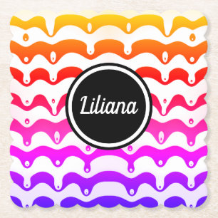 Jazzy Tropical psychedelic Dripping Stripes Paper Coaster