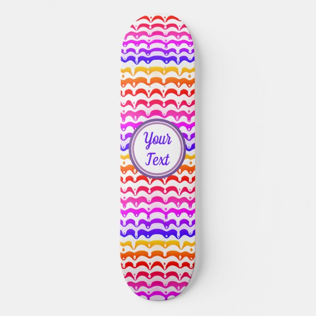 Jazzy Tropical Psychedelic Dripping Stripes Skateboard (Front)