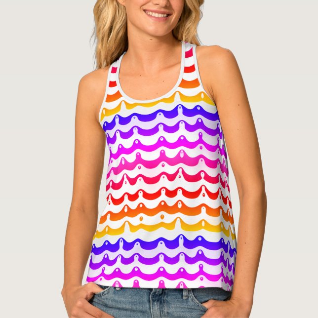 Jazzy Tropical Psychedelic Dripping Stripes Tank Top (Front)