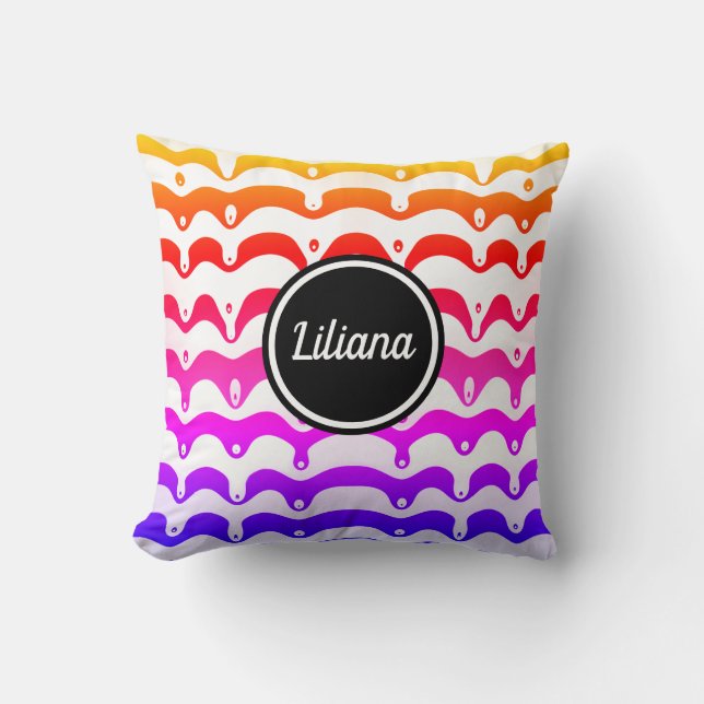 Jazzy Tropical Psychedelic Dripping Stripes Throw Pillow (Front)