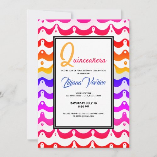 Jazzy Tropical Psychedelic Wavy Stripes Invitation