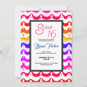 Jazzy Tropical Psychedelic Wavy Stripes Invitation