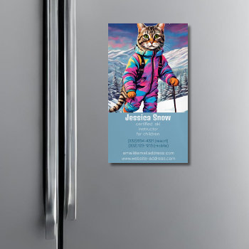 Jazzy  Winter  Cat - Magnetic Business Card by almawad at Zazzle