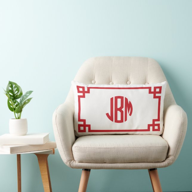 JBM Red Greek Key Circle Monogram Lumbar Pillow (Chair)