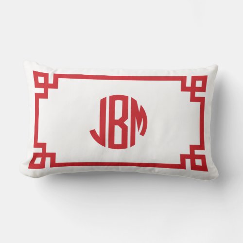 JBM Red Greek Key Circle Monogram Lumbar Pillow