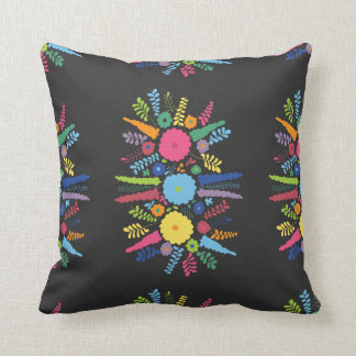 jc08 MEXICAN COLORFUL FLOWERS ARRANGEMENT BLACK BA Throw Pillow