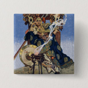 JC Leyendecker Queen Maeve Celtic Warrior Button