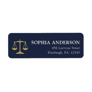 JD Graduate Scales of Justice Navy Gold Address Label