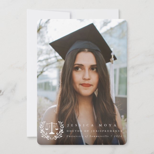 JD Law Scales+Laurel Wreath White Overlay 2 Photo Announcement (Front)