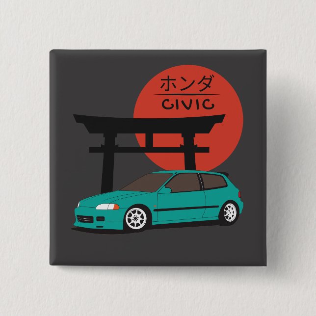 JDM Hatch Legend Torii Sunset Street Culture Button (Front)