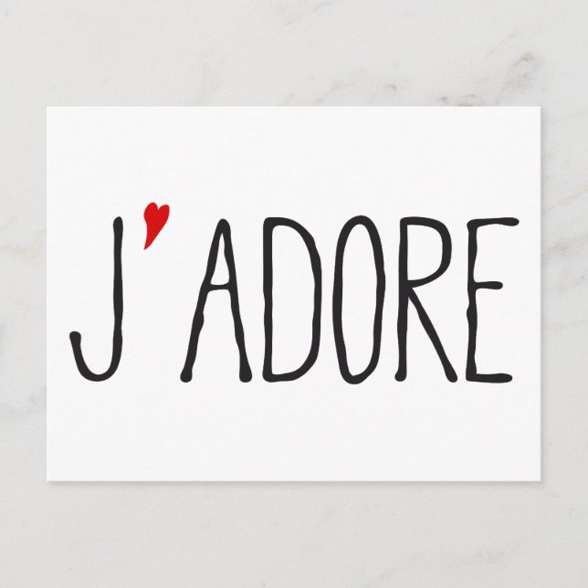 Je adore, french word art with red heart postcard (Front)
