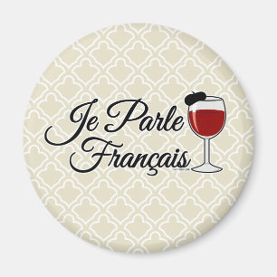 Je Parle Francais I speak French wine glass beret Magnet