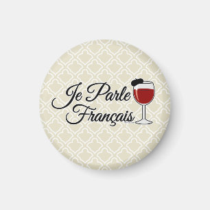 Je Parle Francais I speak French wine glass beret Magnet
