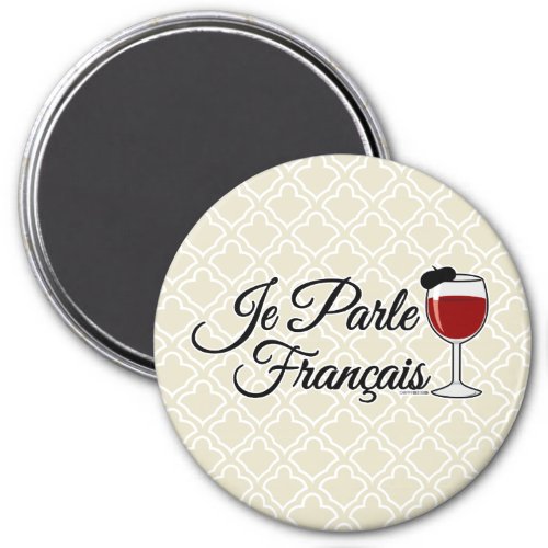 Je Parle Francais I speak French wine glass beret Magnet