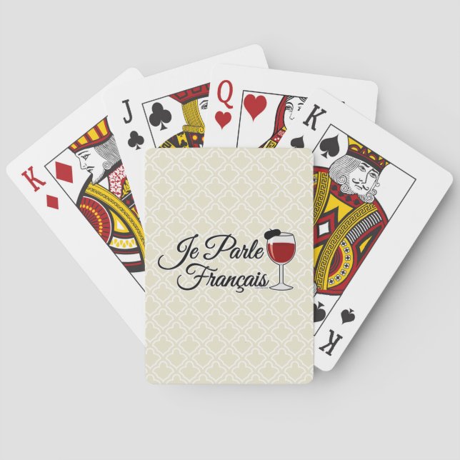 Je Parle Francais I speak French wine glass beret Poker Cards (Back)