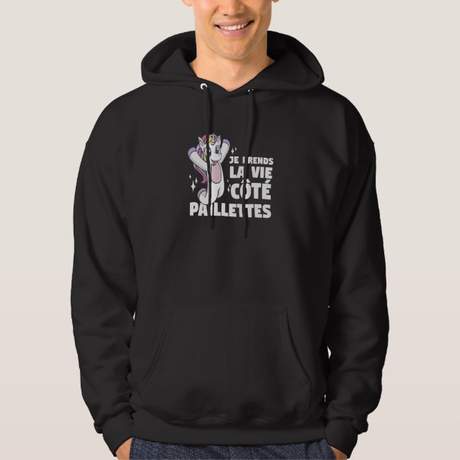 Je Prends La Vie Cote Sequinned Belle Unicorn Hoodie (Front)