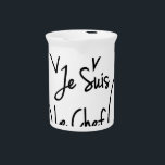 Je Suis Le Chef Drink Pitcher<br><div class="desc">Chef's hat,  toque blanche,  cartoon style with French text.</div>