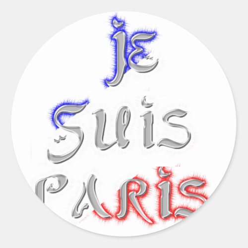 Je Suis Paris Embossed Flag Text  Art Design color Classic Round Sticker