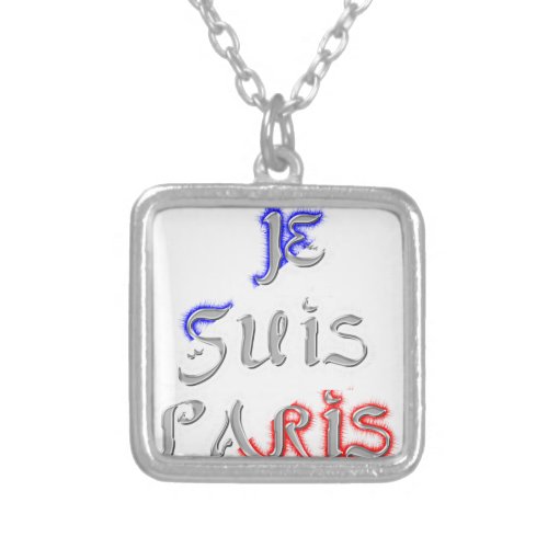 Je Suis Paris Embossed Flag Text  Art Design color Silver Plated Necklace