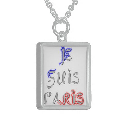 Je Suis Paris Embossed Flag Text  Art Design color Sterling Silver Necklace