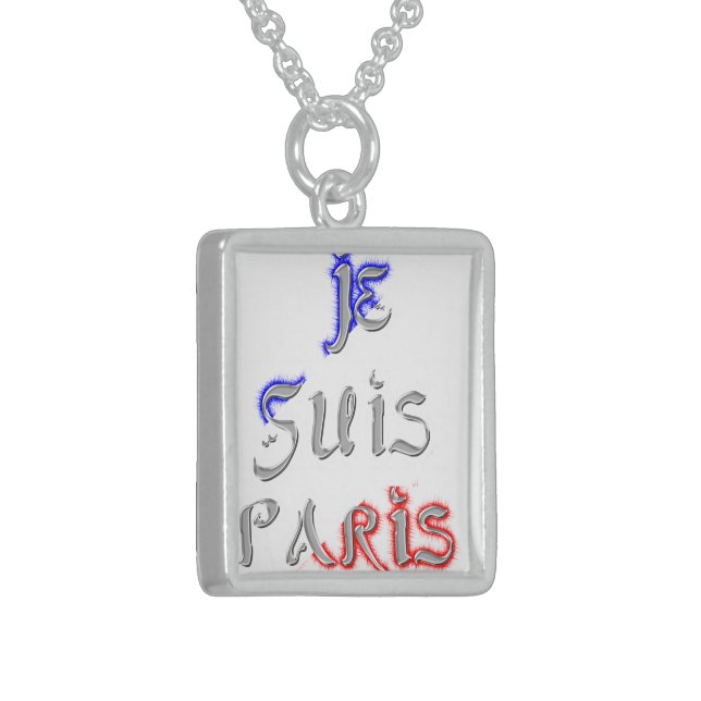 Je Suis Paris I Love Paris Text Art Print Sterling Silver Necklace (Front Left)