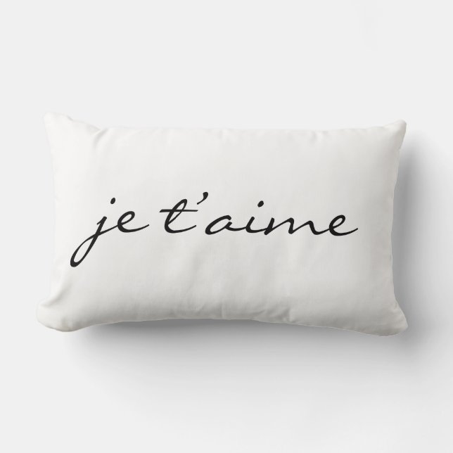 Je t’aime Chic Black & White Lumbar Throw Pillow (Front)
