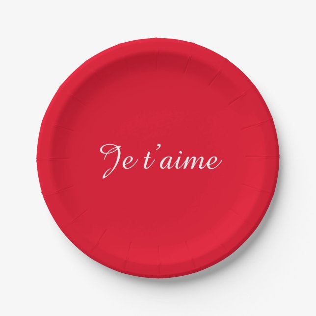Je t’aime I Love You Cute French Red Paper Plates (Front)