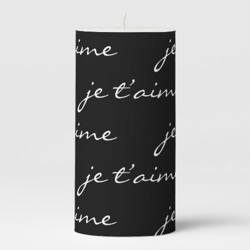 je taime I Love You in French Chic Black  White  Pillar Candle