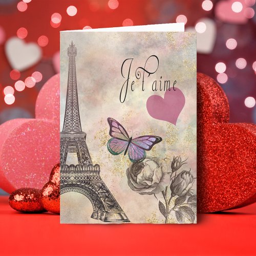 Je T Aime Vintage Valentine Folded Holiday Card