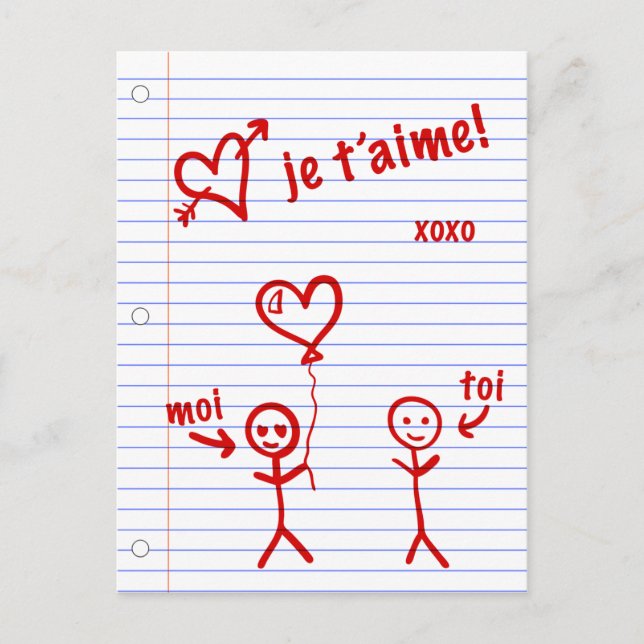 je t'aime croquis de cahier postcard (Front)