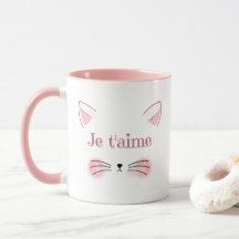 Je t'aime Cute Pink Cat Face Coffee Mug