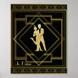 Je T'aime French Art Deco black and gold 20s Poster<br><div class="desc">Je T'aime French I love you slogan with black and gold style Art Deco theme geometric design of flappers from the 1920s roaring twenties era. Vintage style.</div>